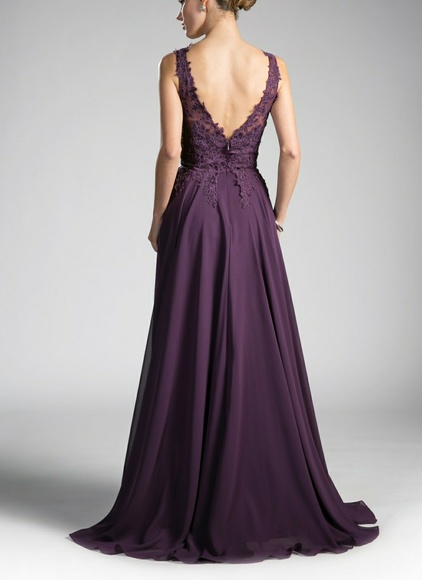 COPY - PURPLE, PINK, ETC..V NECK LACE BODICE EVENING PROM GOWN - Picture 3 of 8